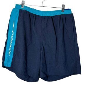Speedo swim trunks blue mesh lining drawstring waist mesh back pocket size large